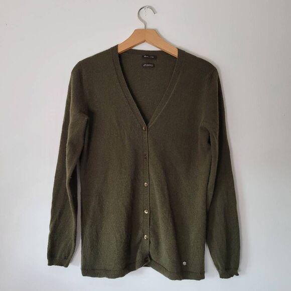 Massimo Dutti 100% Cashmere Cardigan Sweater Women’s Medium Green Button Front - Picture 1 of 4